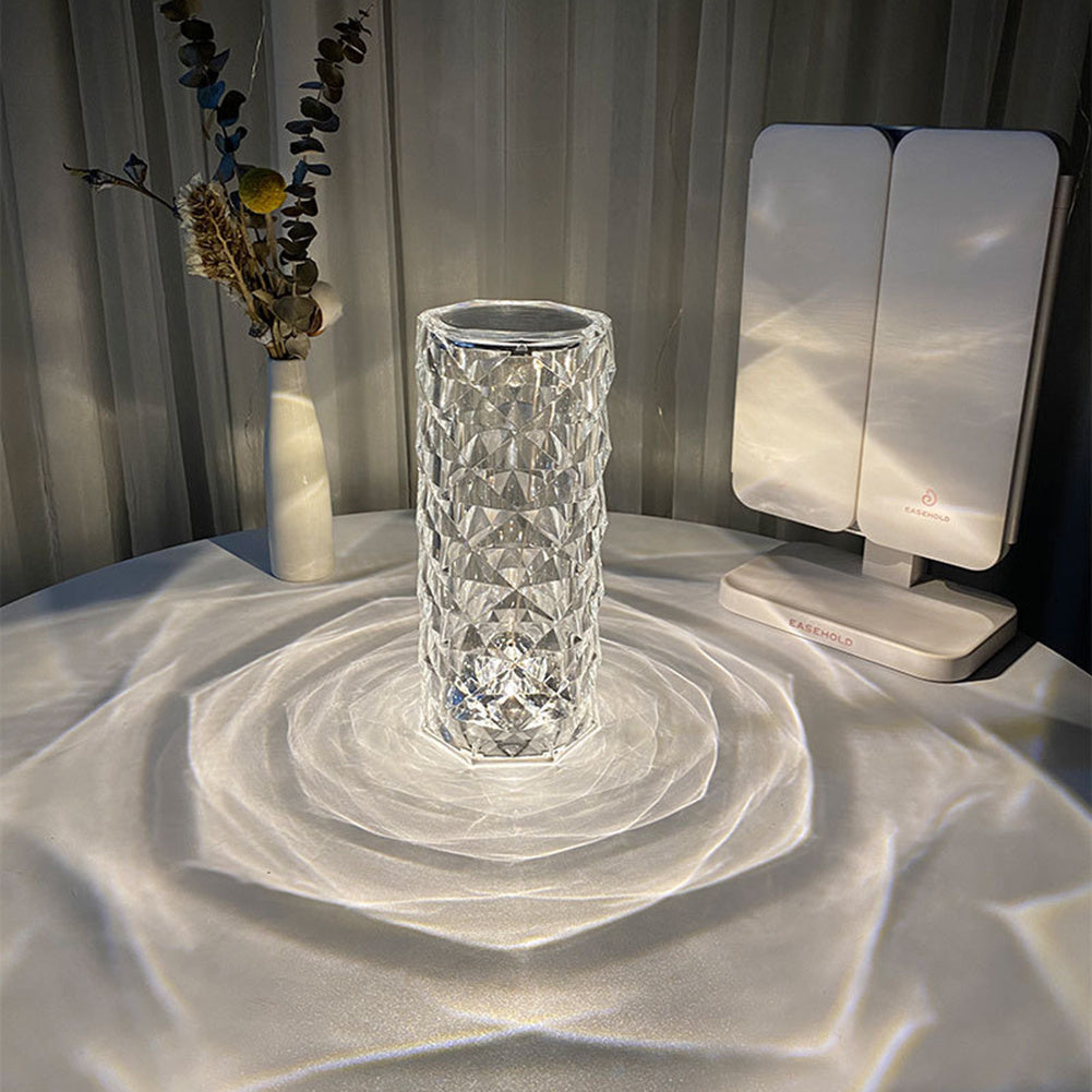 Crystal LED Touch Table Lamp – Modern Diamond Design with Multicolor Ambience
