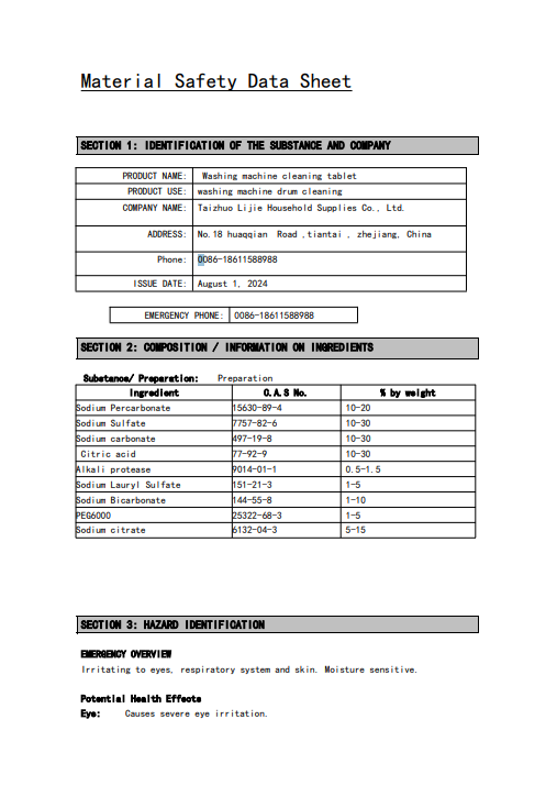 Simplix™ Washing Machine Tub Bomb Cleaner Certified MSDS