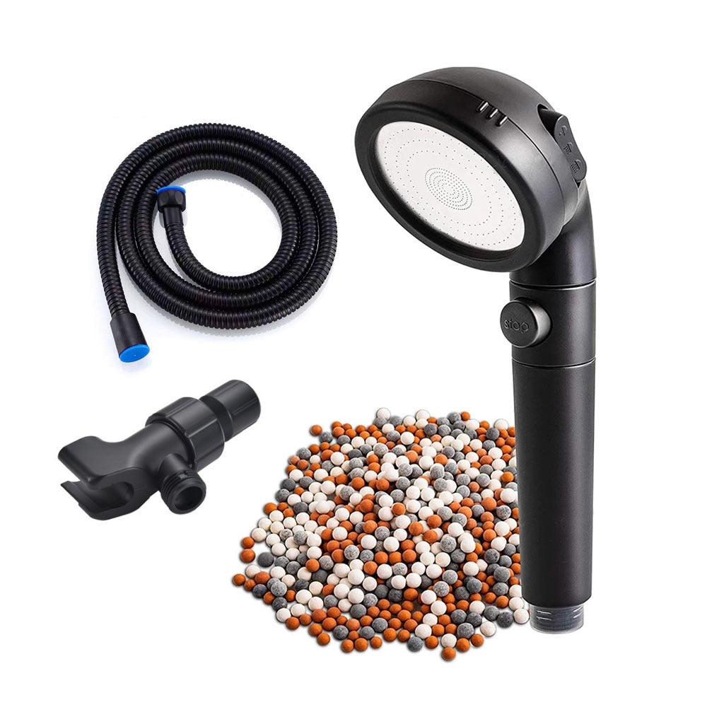 BlackMultifunctional Filtered Shower Head – High-Pressure with hose and filter beads .