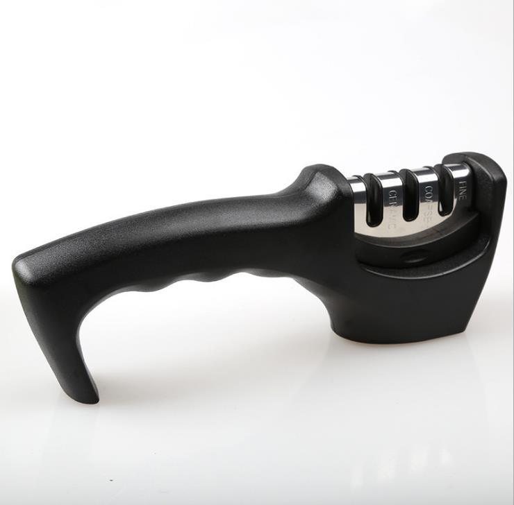 Black Durable Knife Sharpening Tool – Easy-to-Use 3-Stage Knife Sharpener for Chefs & Home .