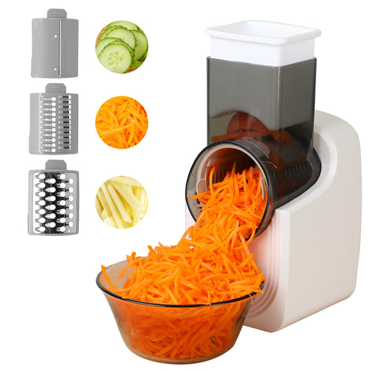 White Electric Cheese Grater and Vegetable Slicer – Multifunctional Food Processor Spiralizer