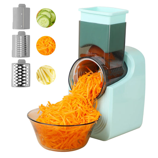 Green Electric Cheese Grater and Vegetable Slicer – Multifunctional Food Processor Spiralizer