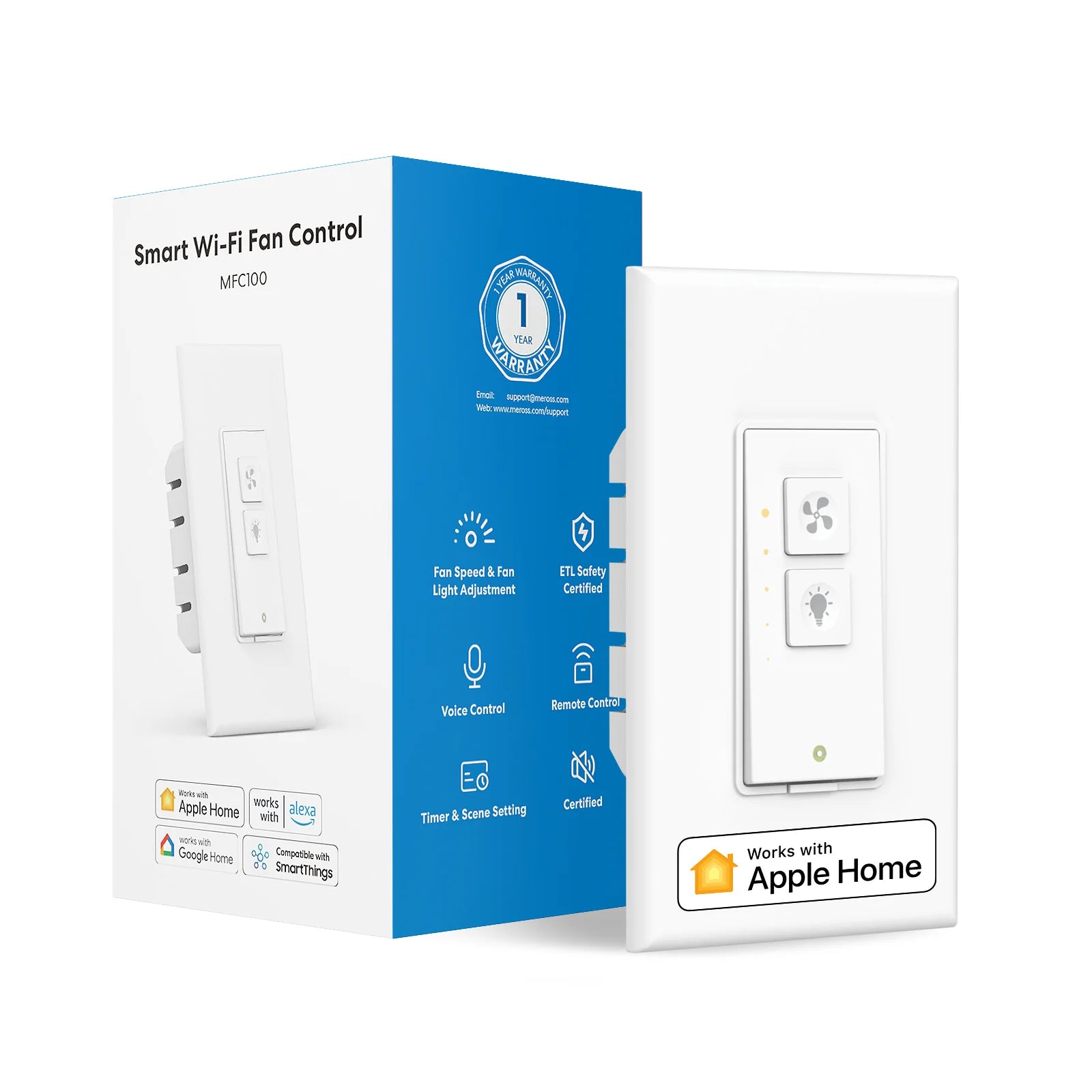 HomeKit WiFi Smart Ceiling Fan Light Switch with Dimmer packaging .