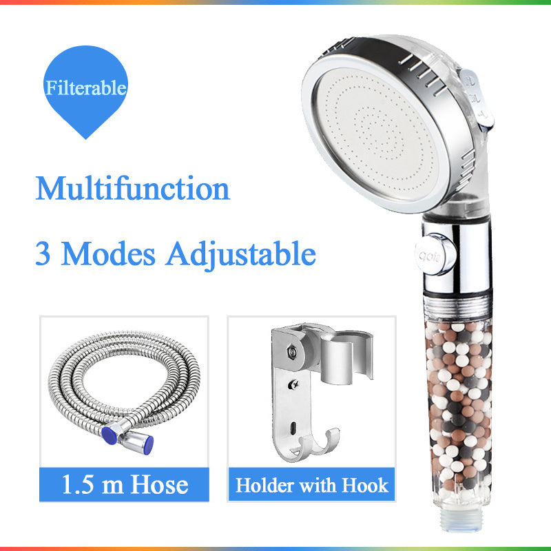 Multifunctional Shower Head with Filter Balls , hose and holder .