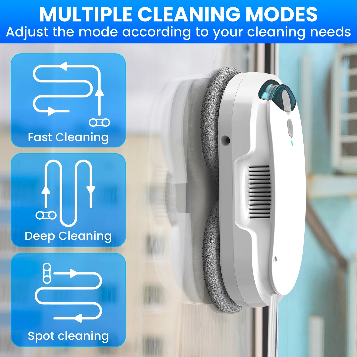 Window Cleaning Robot with Automatic Water Spray – Smart Glass Cleaner with multiple cleaning modes .