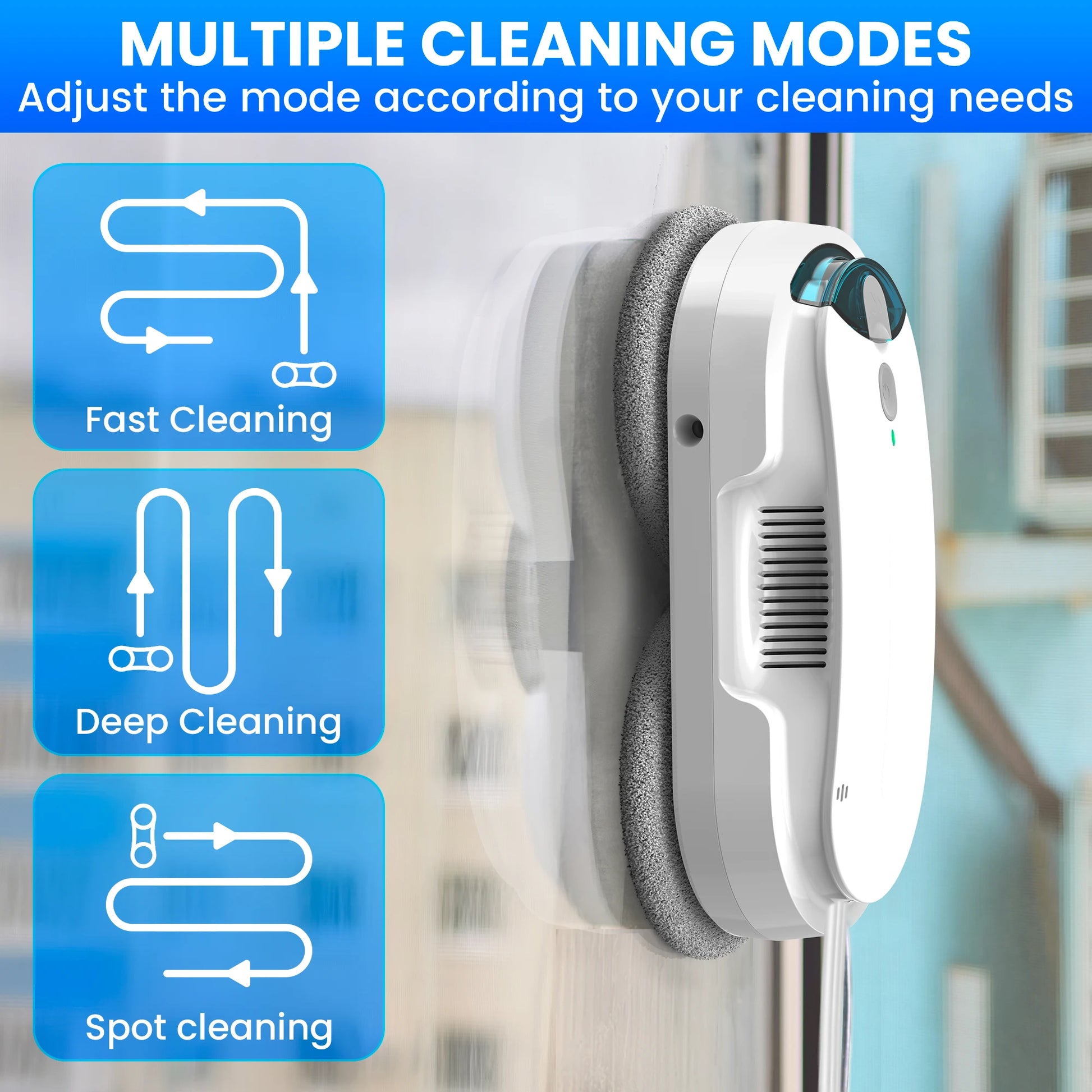Window Cleaning Robot with Automatic Water Spray – Smart Glass Cleaner with multiple cleaning modes .
