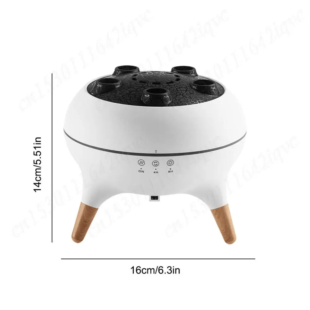 Smart Dynamic Jellyfish Humidifier & Oil Diffuser with wooden legs and measurement details .