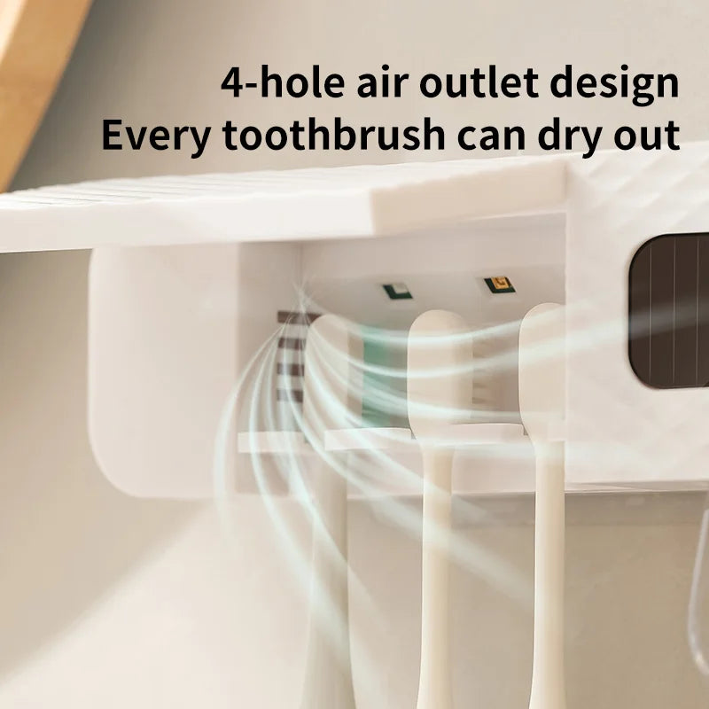 Smart Toothbrush Rack in Modern Bathroom – Wall Mounted Toothpaste Dispenser and Toothbrush Holder
