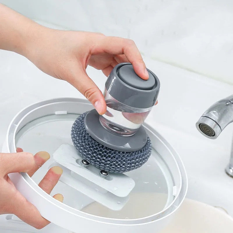 Dishwashing Palm Brush with Soap Dispenser – Easy Cleaning for Pots & Pans
