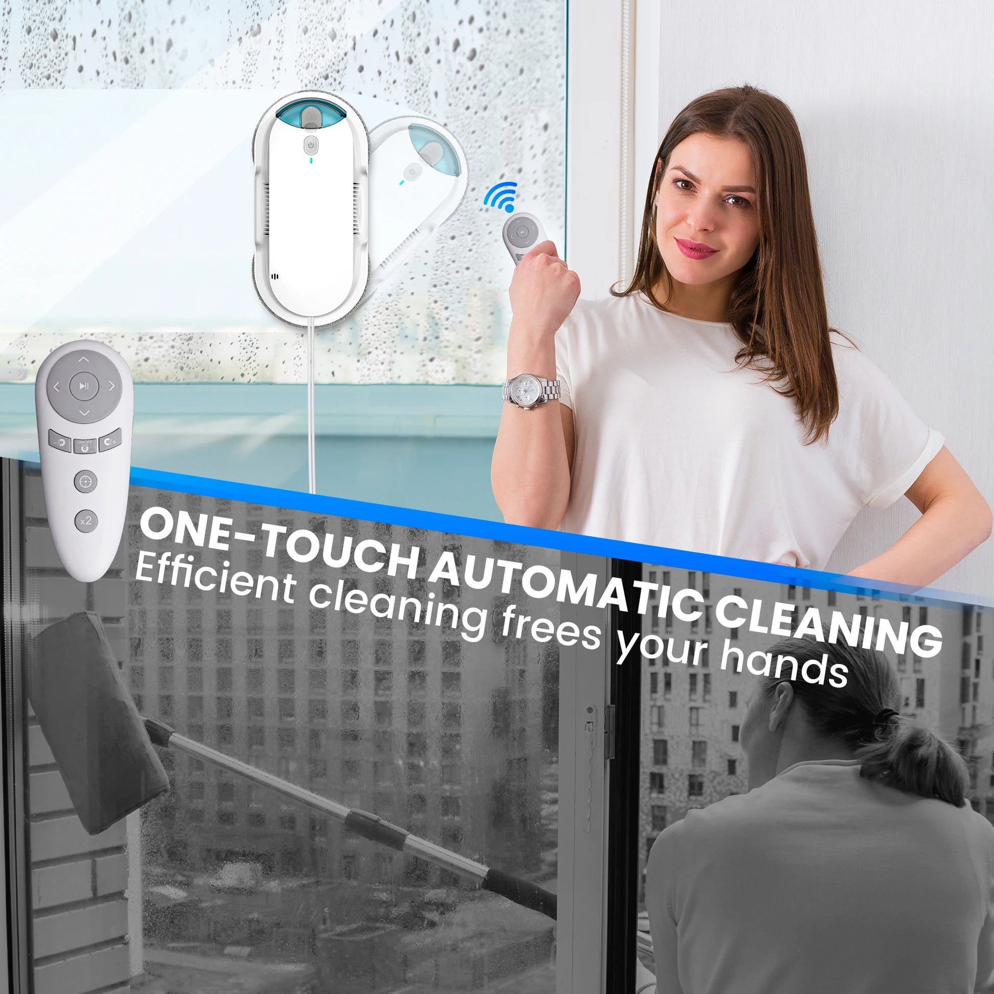 Window Cleaning Robot with Automatic Water Spray – Smart Glass Cleaner one-touch automatic cleaning 