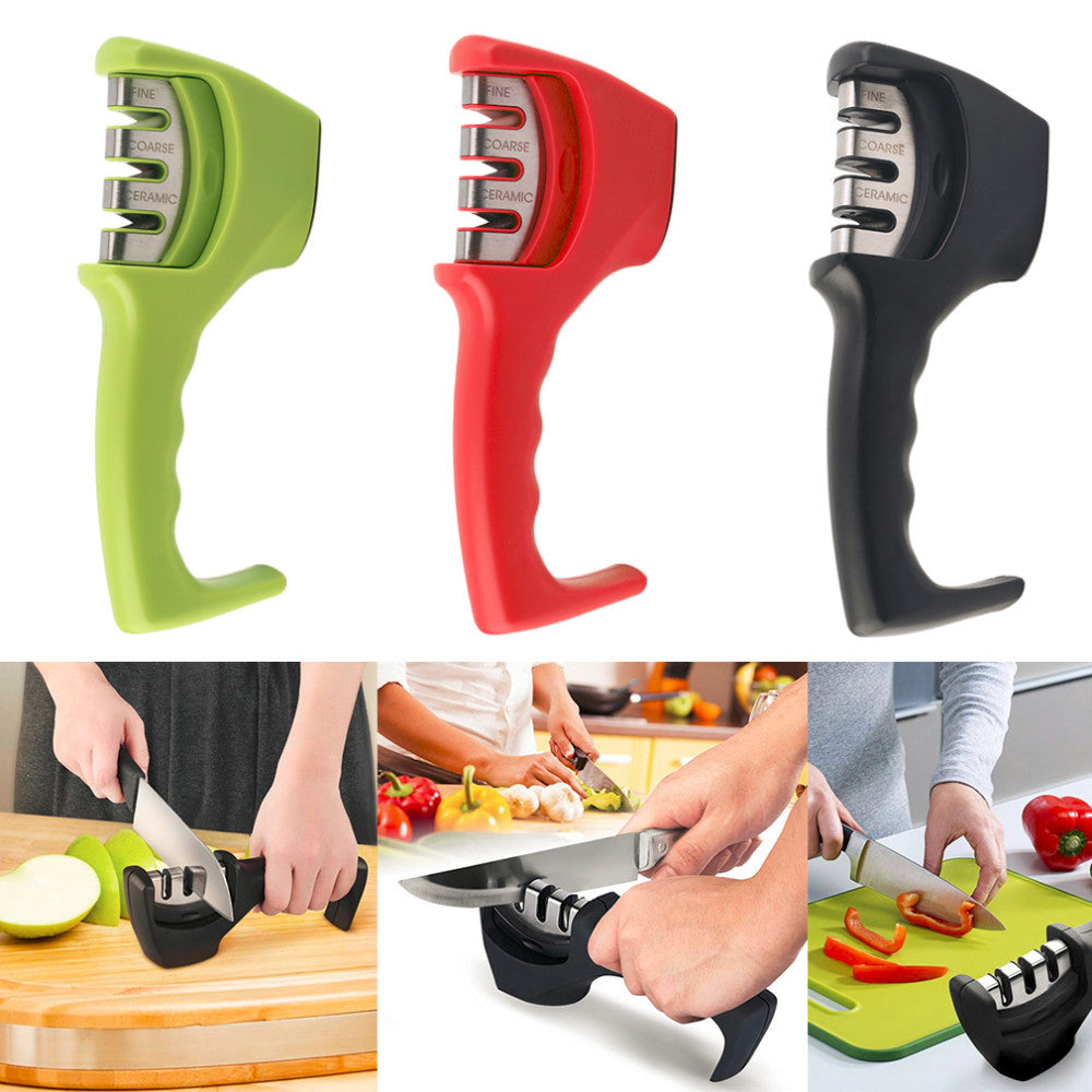 Safe & Easy Knife 3 colors Sharpener – 3-Stage Manual Sharpening Tool for Kitchen Knives