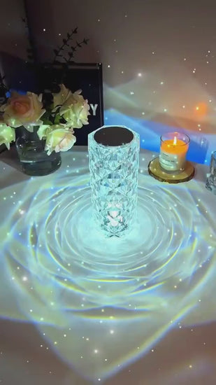 Crystal LED Touch Table Lamp on Bedside Table – Multicolor Mood Lighting for Home